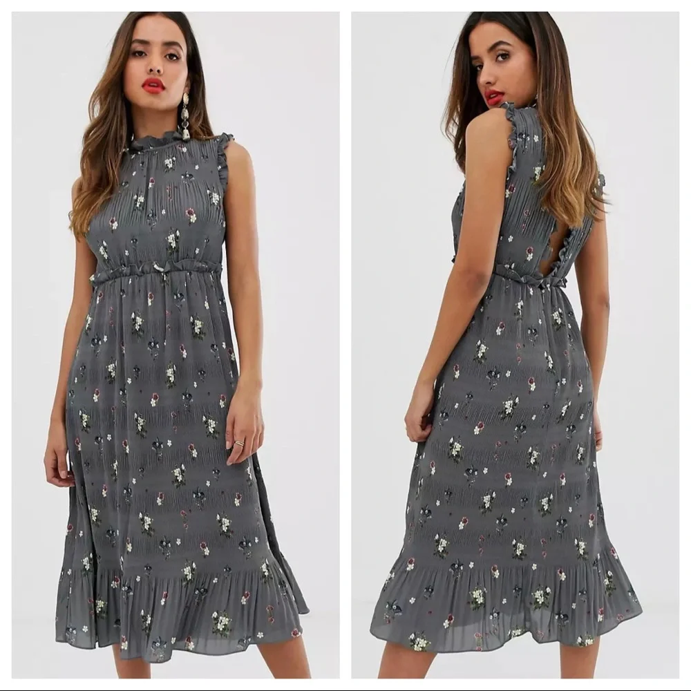 Ted Baker Gray Oracle Pleated Midi Dress Sz 2 or Small - Picture 3 of 10